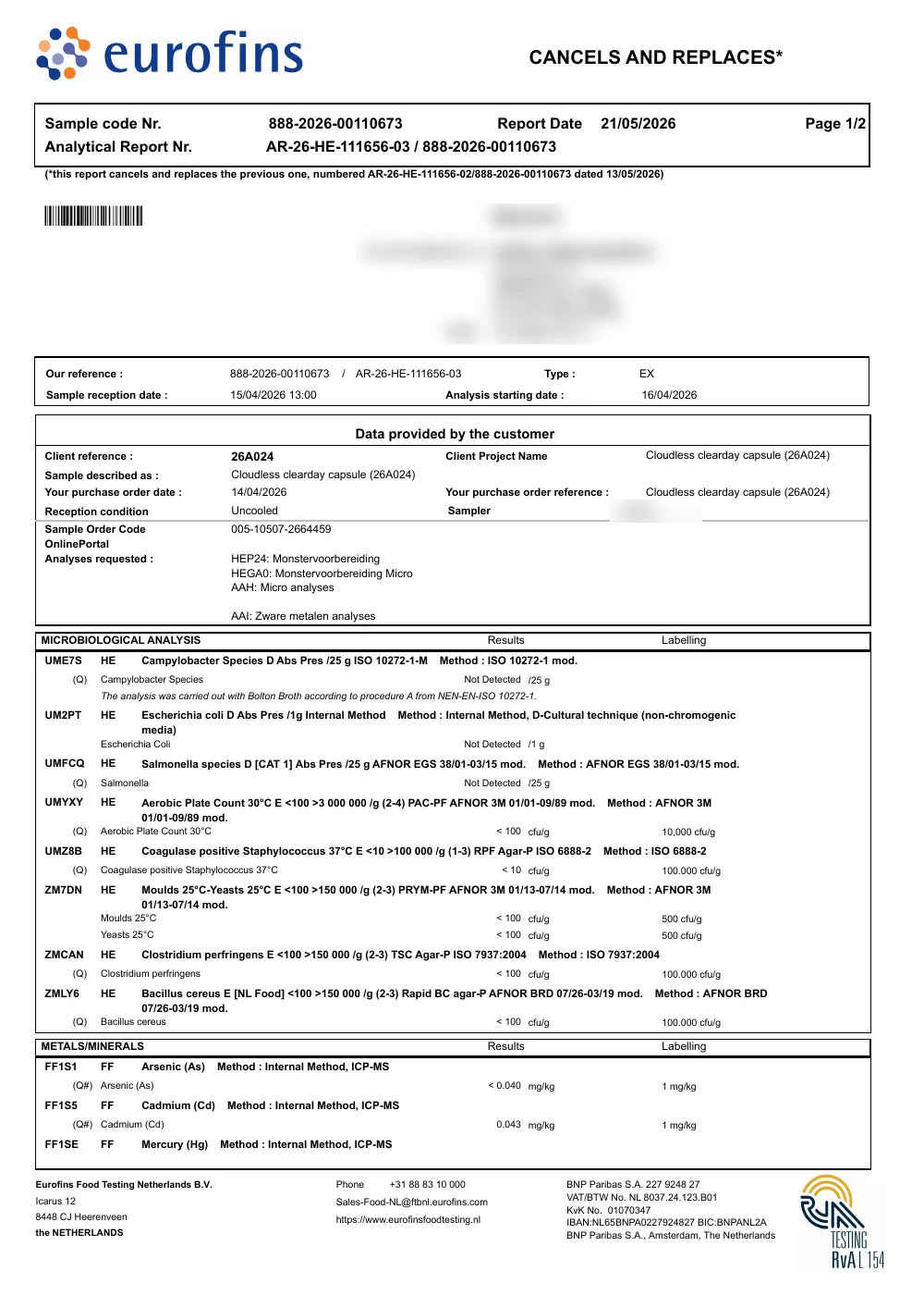 Primeira página do relatório laboratorial